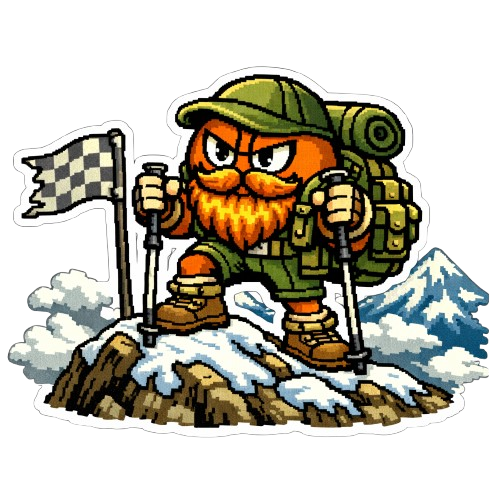 A Hiking Hooper mascot celebrating on the summit